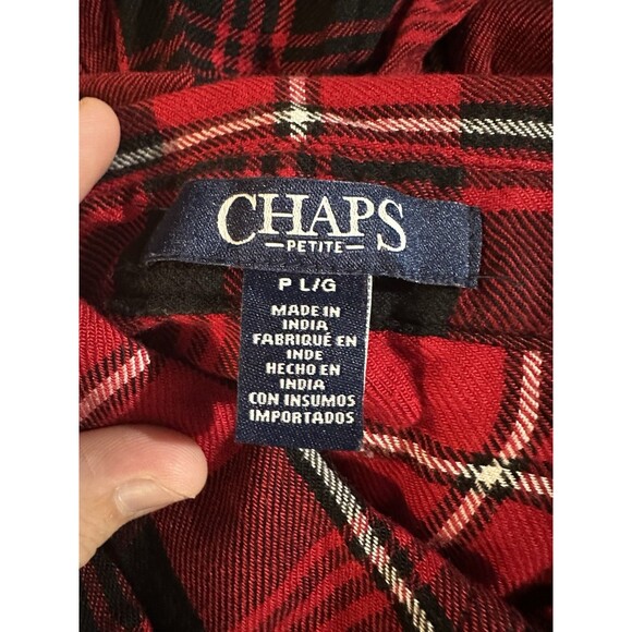 Chaps Petite Women’s Buffalo Plaid Flannel Red Button Up Size petite LARGE - Picture 10 of 11